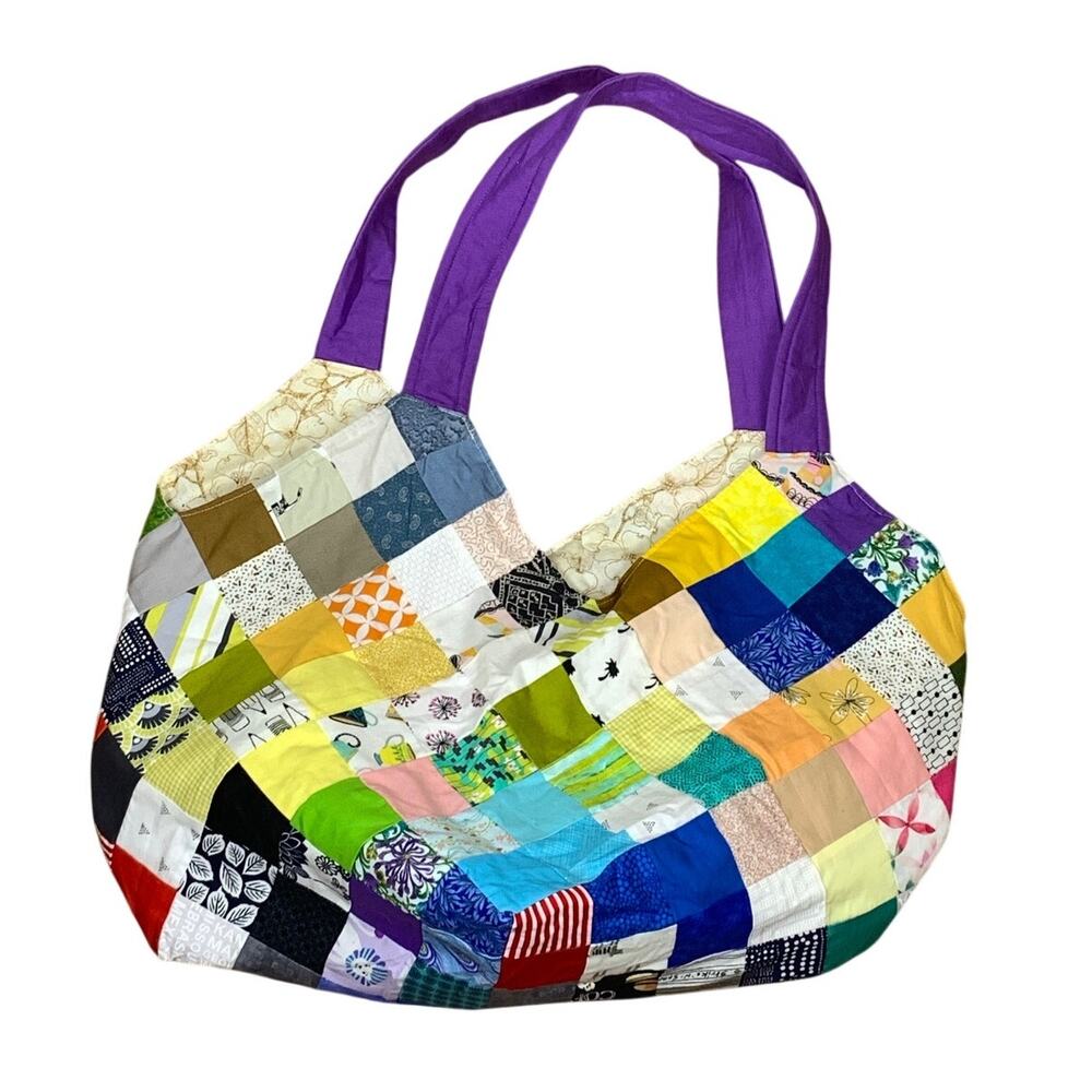 Handmade Mondo Patchwork Large Slouchy Tote Bag Eclectic Wearable Art